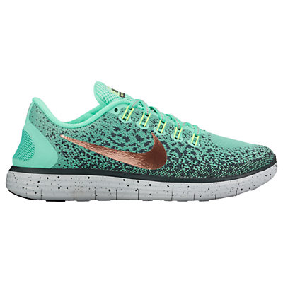 Nike Free RN Distance Shield Women's Running Shoes, Green Glow/Metallic Red Bronze